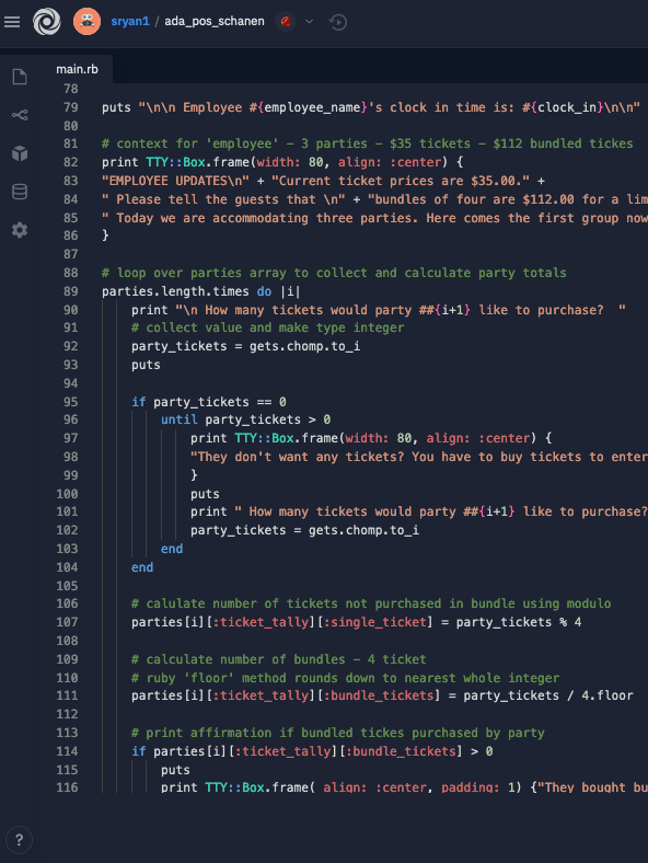 a ruby language computer program, dark background with
yellow text